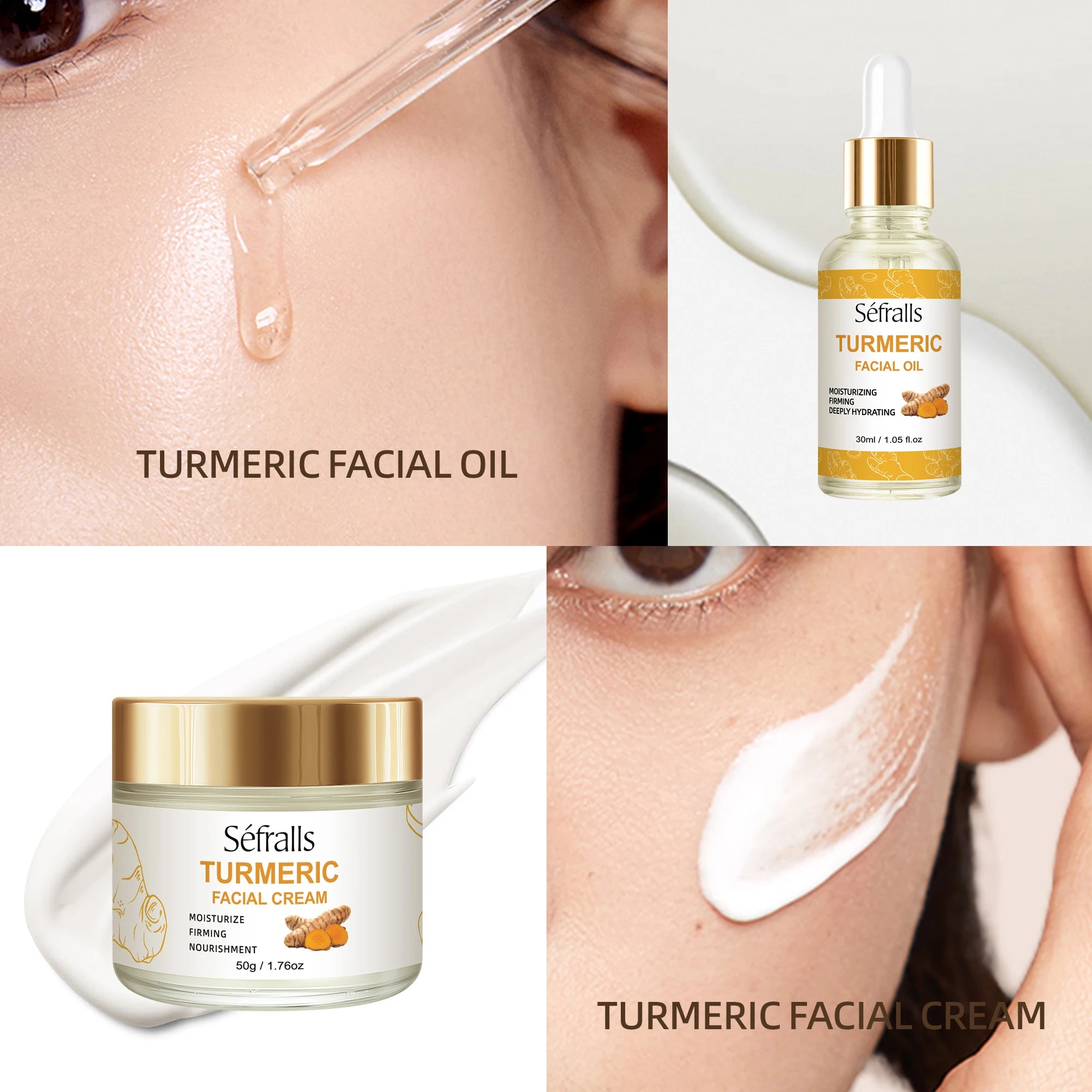 Séfralls All-Skin-Types Turmeric Care Trio Face Cream Serum Soap Facial Oil Brightening Wrinkle-Reducing Hydrating Rejuvenating