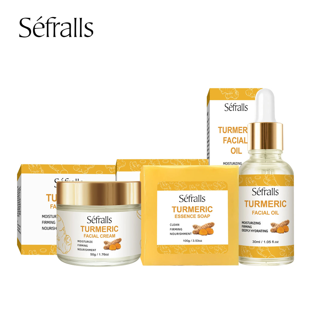 Séfralls All-Skin-Types Turmeric Care Trio Face Cream Serum Soap Facial Oil Brightening Wrinkle-Reducing Hydrating Rejuvenating